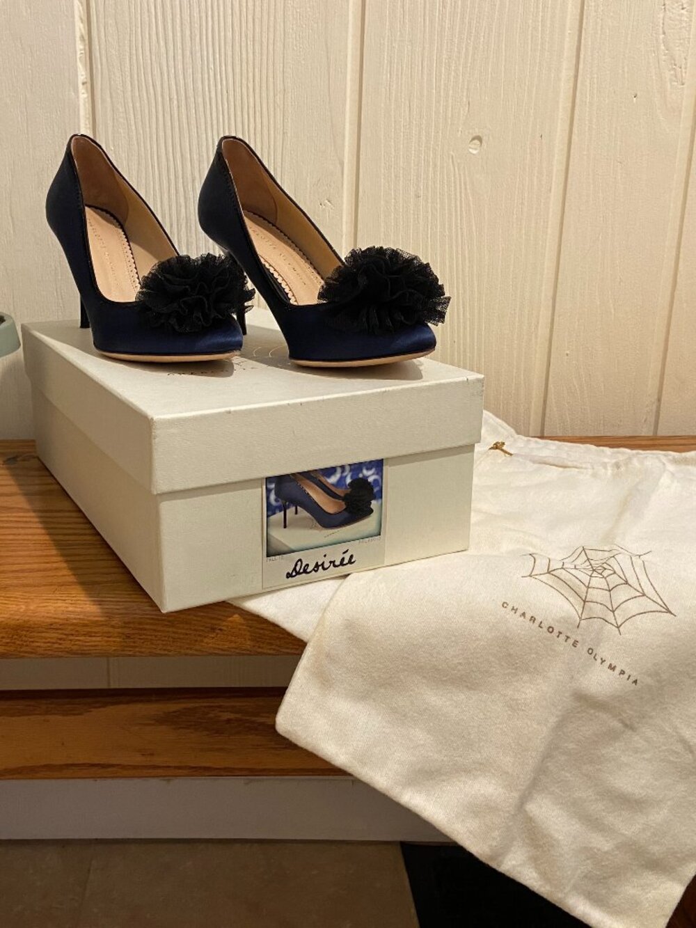 Charlotte Olympia DESIREE Navy/Black Size 38.5 AND 8.5B EUC